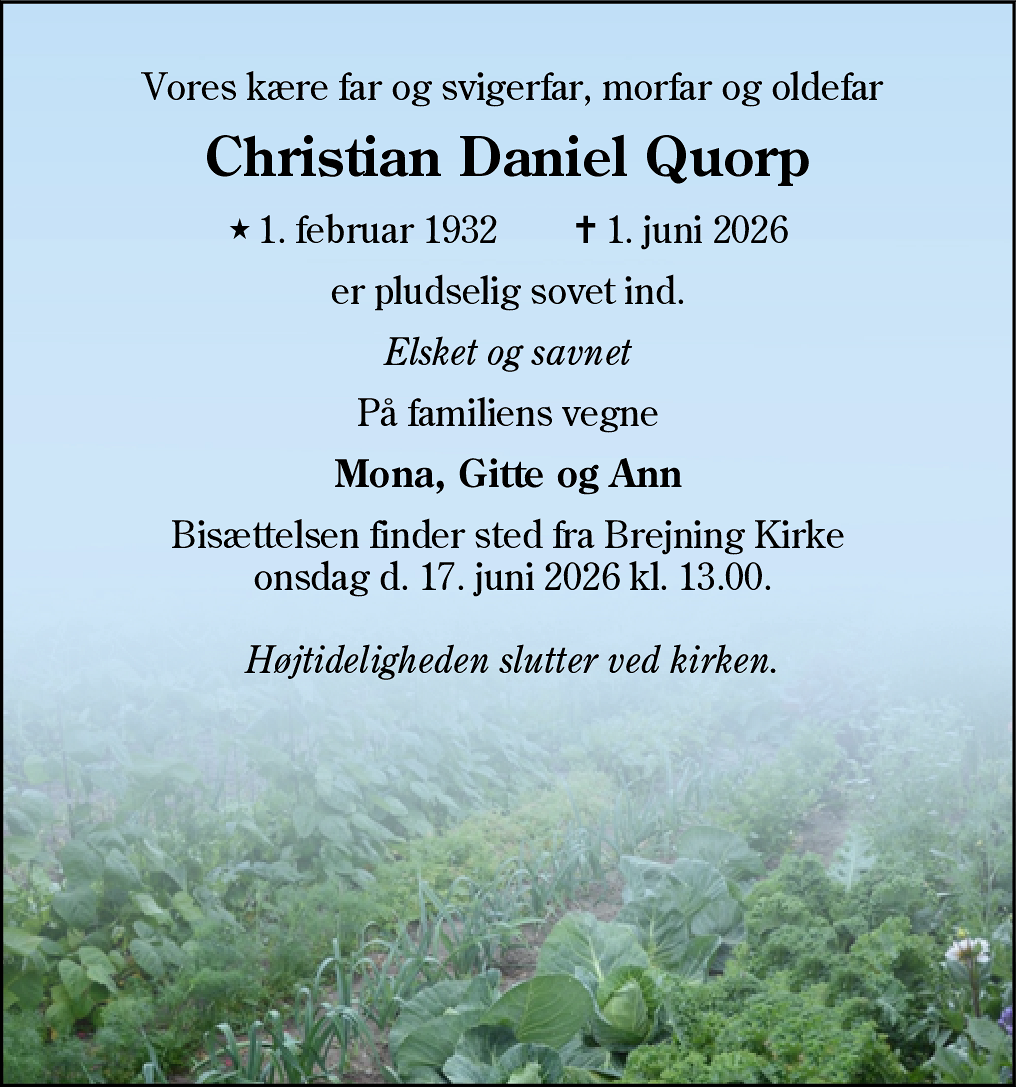 Dødsannonce for Christian Daniel Quorp