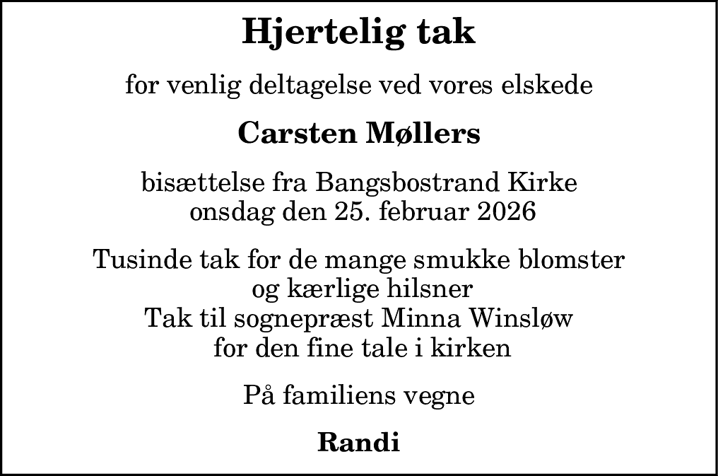 Dødsannonce for Carsten Møller