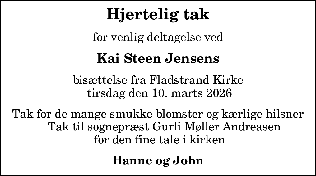Dødsannonce for Kai Steen Jensen