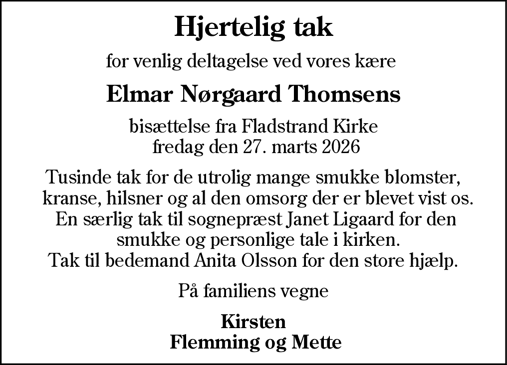 Dødsannonce for Elmar Nørgaard Thomsen