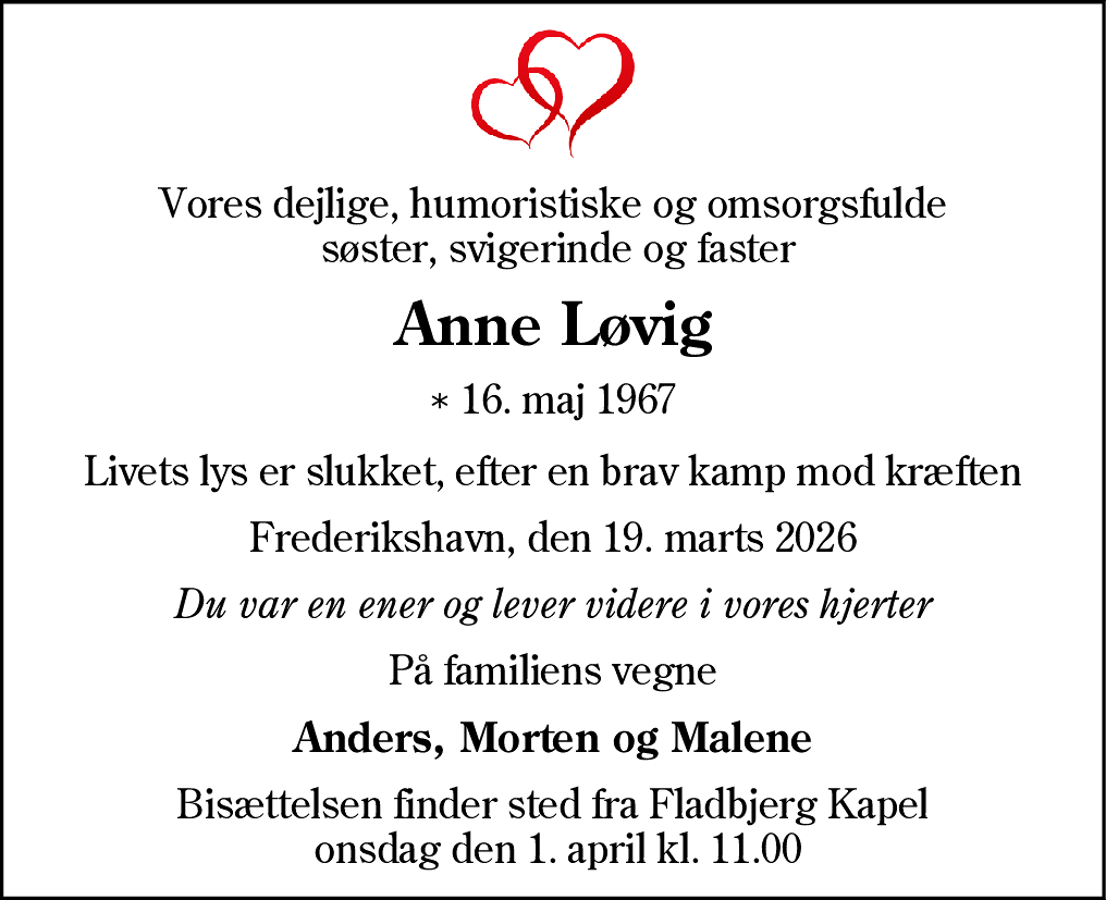 Dødsannonce for Anne Løvig