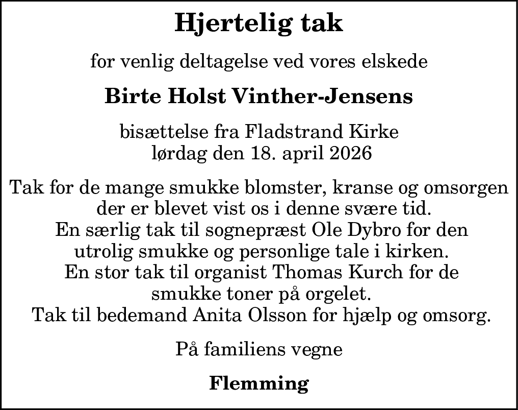 Dødsannonce for Birte Holst Vinther-Jensen