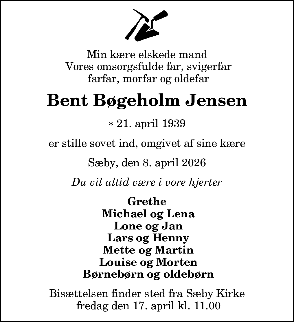 Dødsannonce for Bent Bøgeholm Jensen
