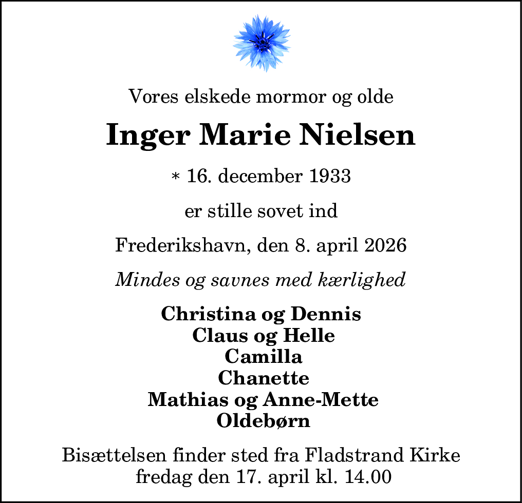 Dødsannonce for Inger Marie Nielsen