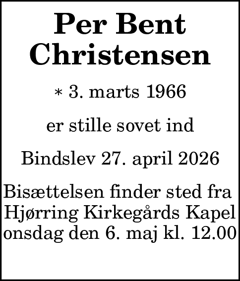 Dødsannonce for Per Bent Christensen