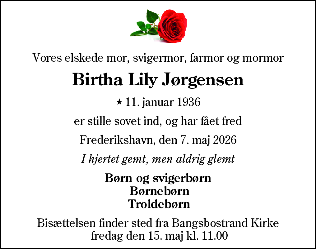 Dødsannonce for Birtha Lily Jørgensen