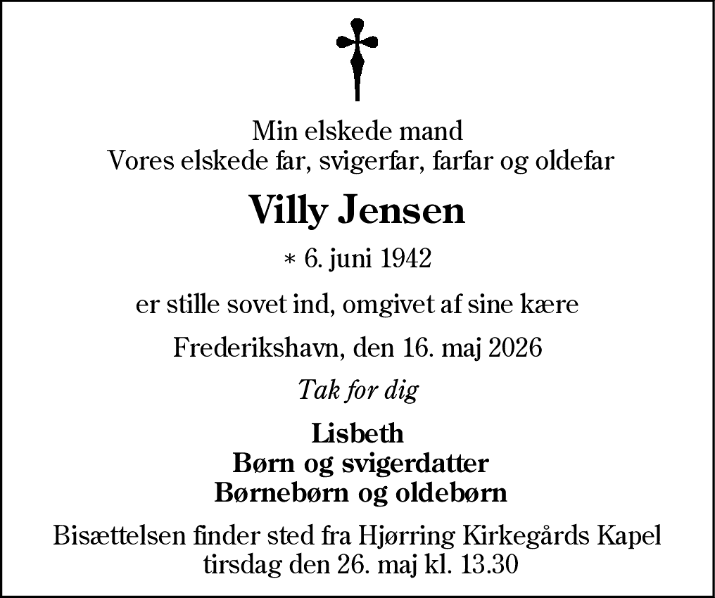 Dødsannonce for Villy Jensen