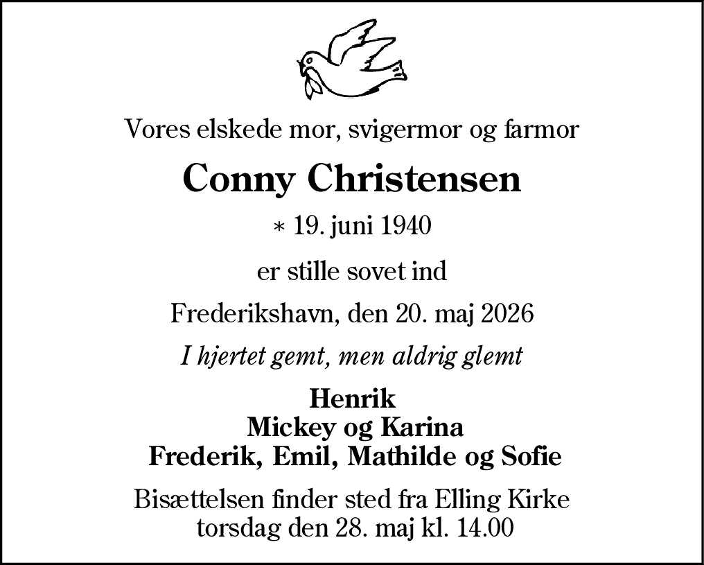 Dødsannonce for Conny Christensen