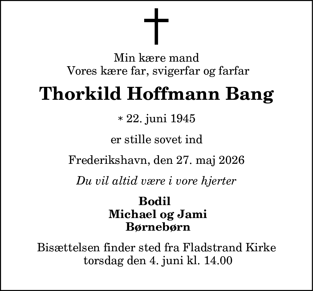Dødsannonce for Thorkild Hoffmann Bang
