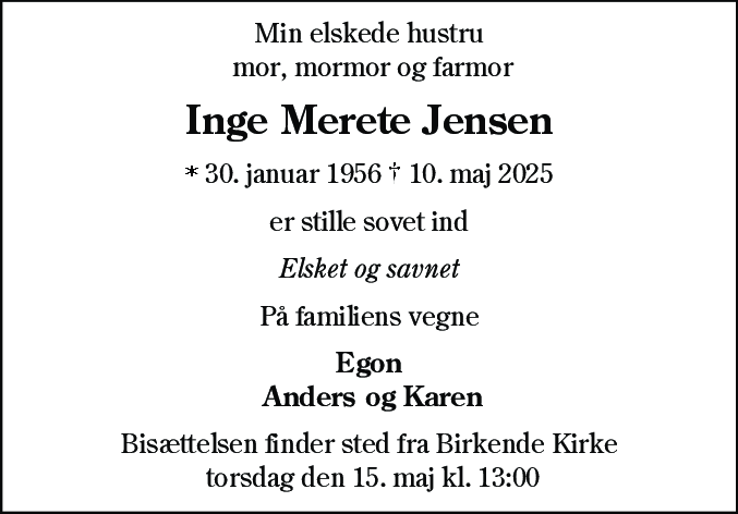 Dødsannonce for Inge Merete Jensen