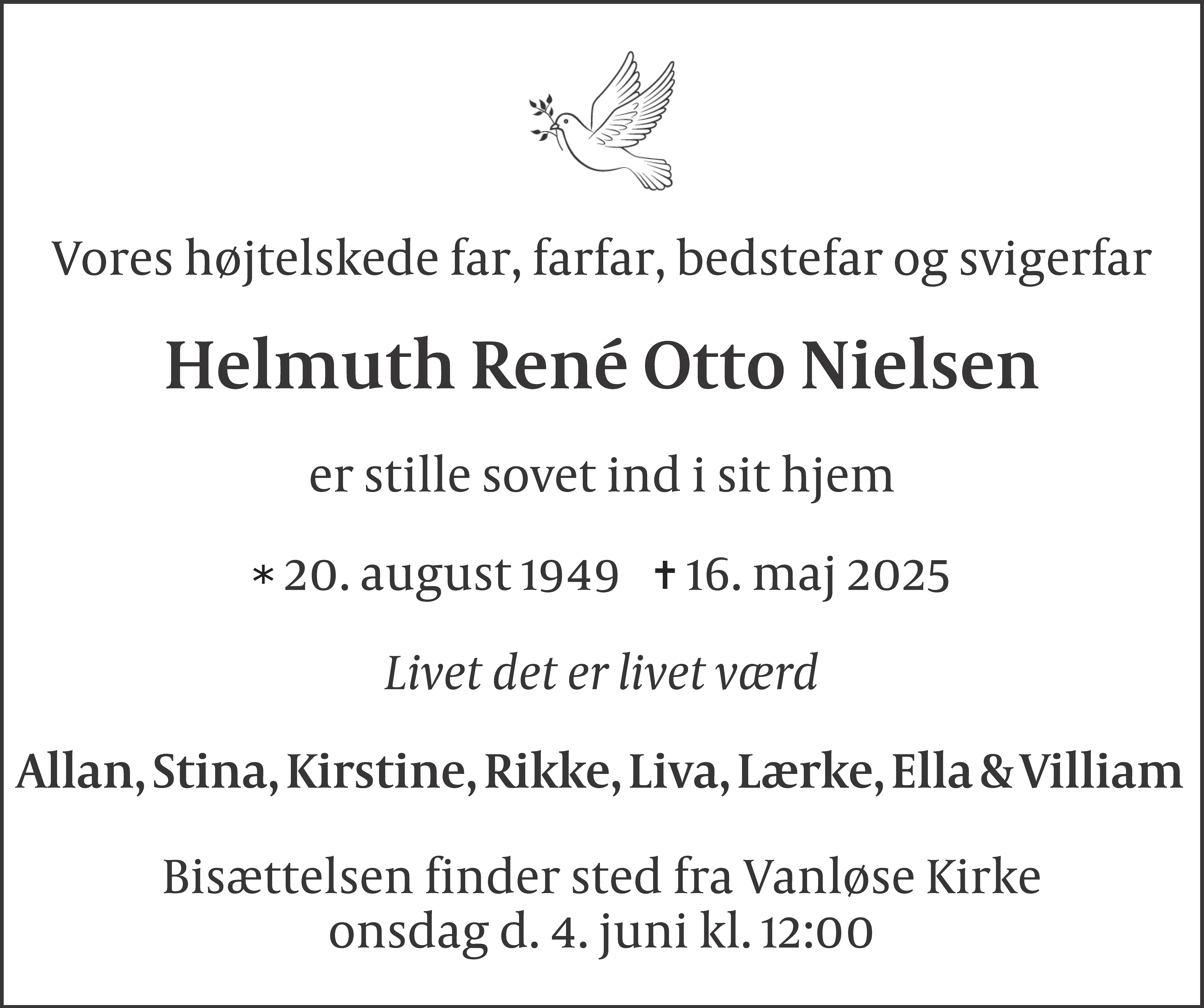 Dødsannonce for Helmuth René Otto Nielsen