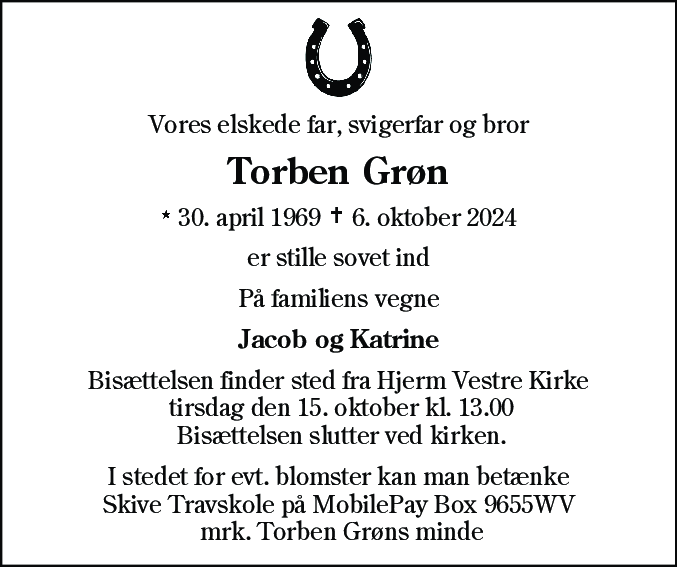 Dødsannonce for Torben Grøn