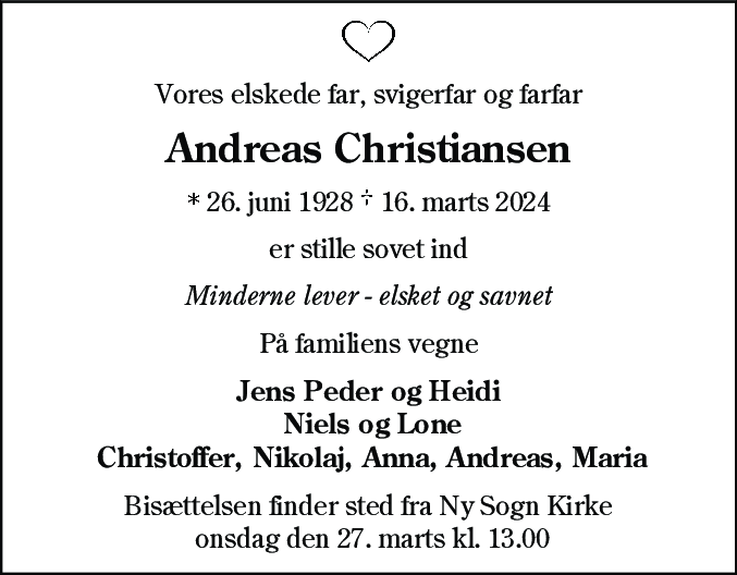 Dødsannonce for Andreas Christiansen