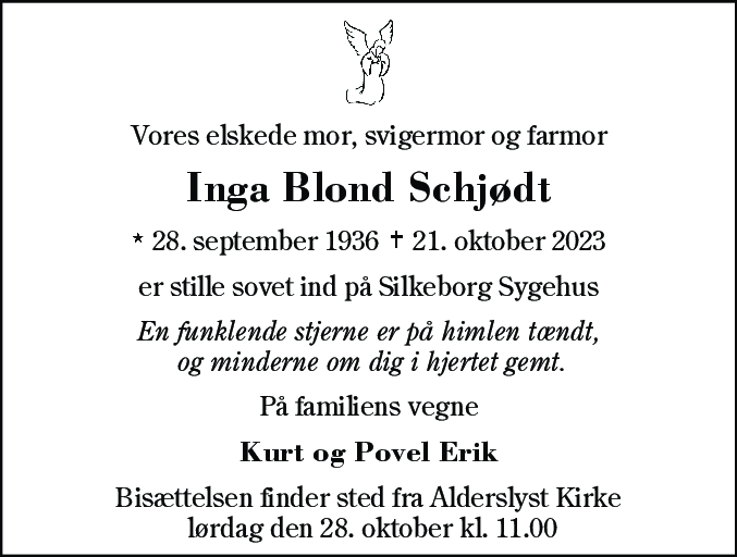 Dødsannonce for Inga Blond Schjødt