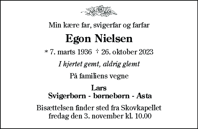 Dødsannonce for Egon Nielsen