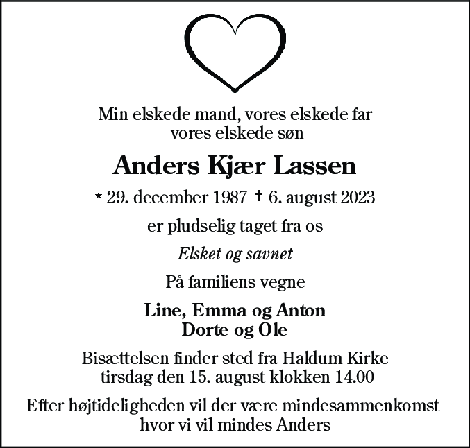 Dødsannonce for Anders Kjær Lassen
