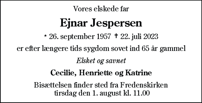Dødsannonce for Ejnar Jespersen